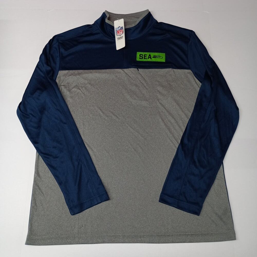 Seattle Seahawks NFL Men's Quarter Zip Pullover XL XLarge Blue And Grey